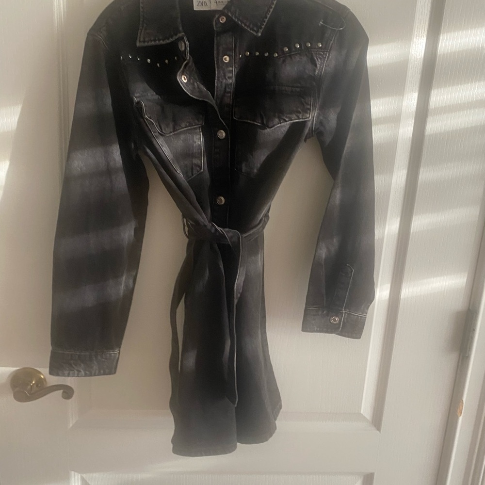 Zara Black Jean Jacket with Studded Detail